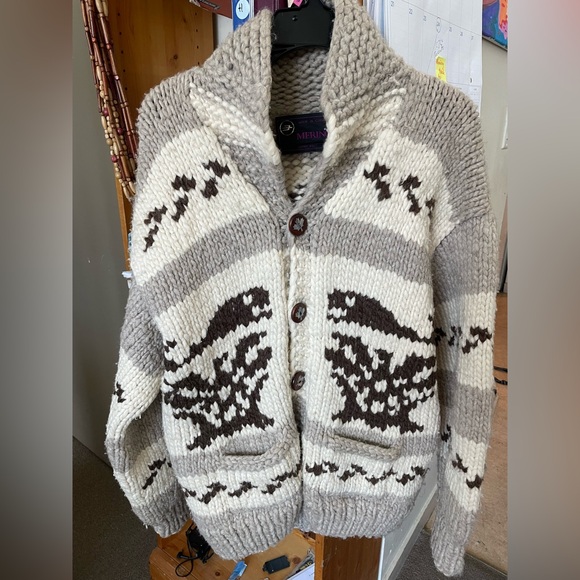 Authentic Cowichan Wool Women's Sweater - Cream and Brown